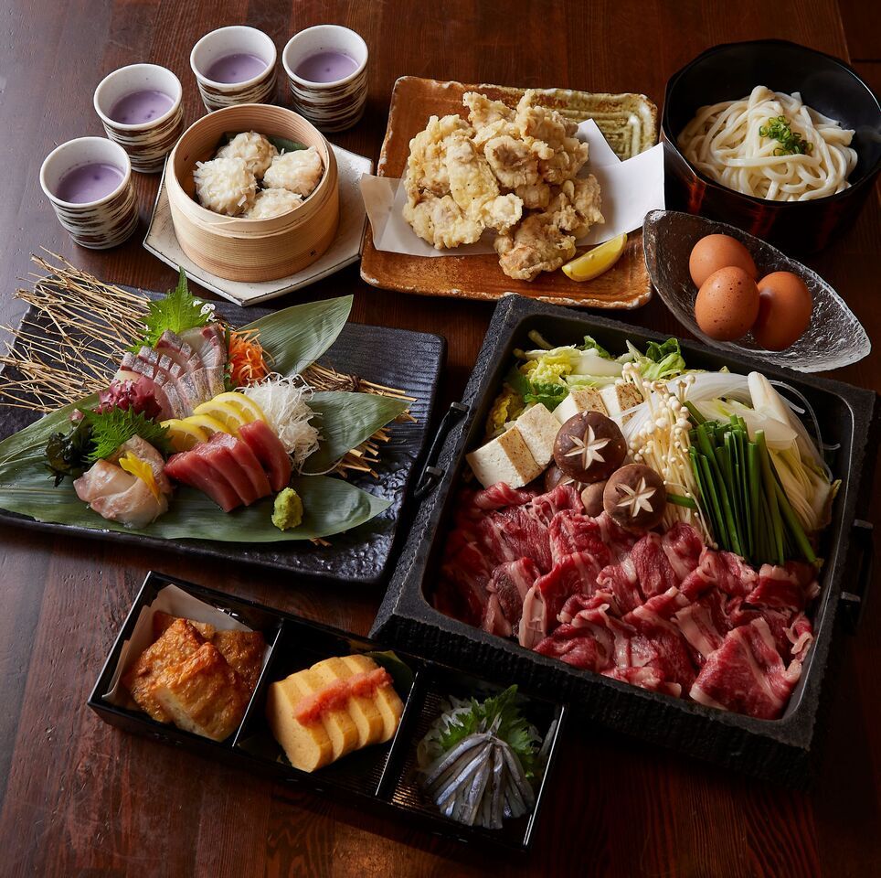 【90分飲放付】国産牛のすき焼きコース【絢】10品7000→6000円(税込)