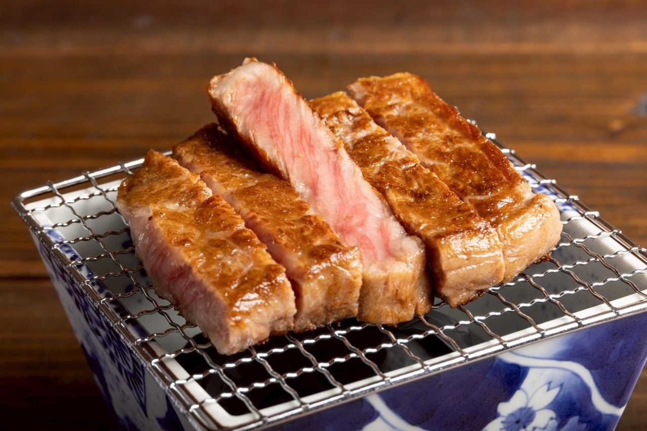 Yakiniku course featuring A5-grade Miyazaki beef sirloin and rare cuts