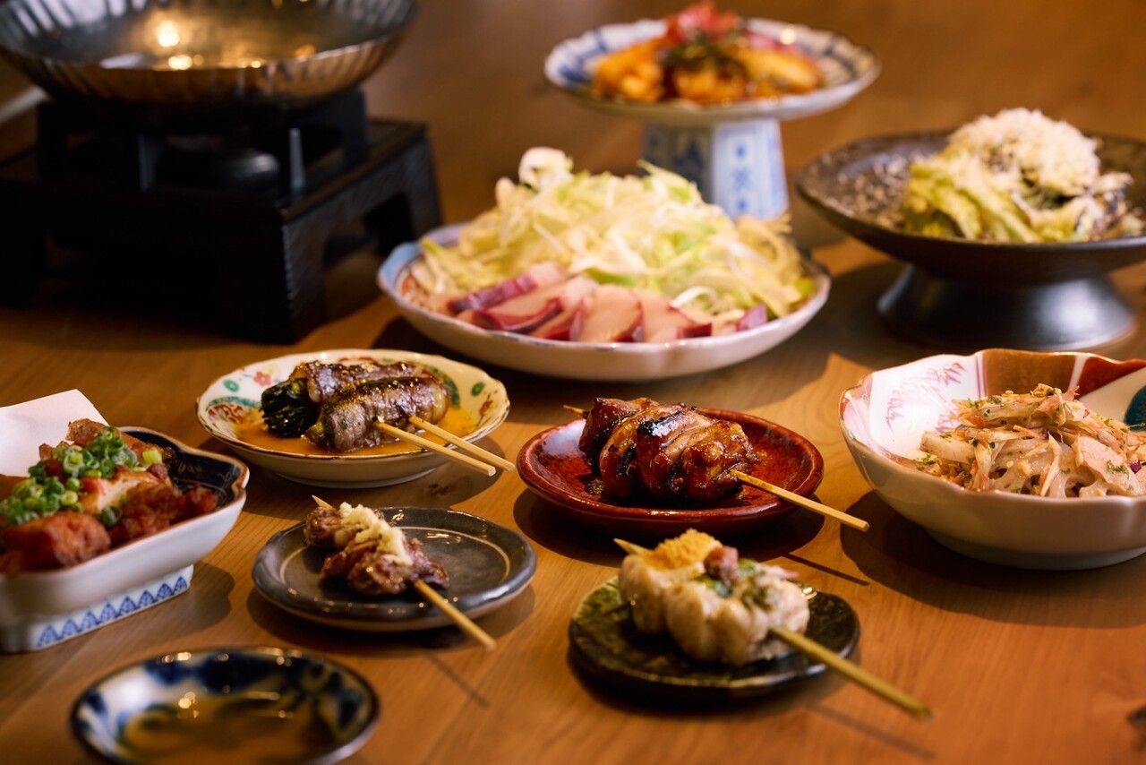 Yakitori & meatballs and yellowtail hotpot course