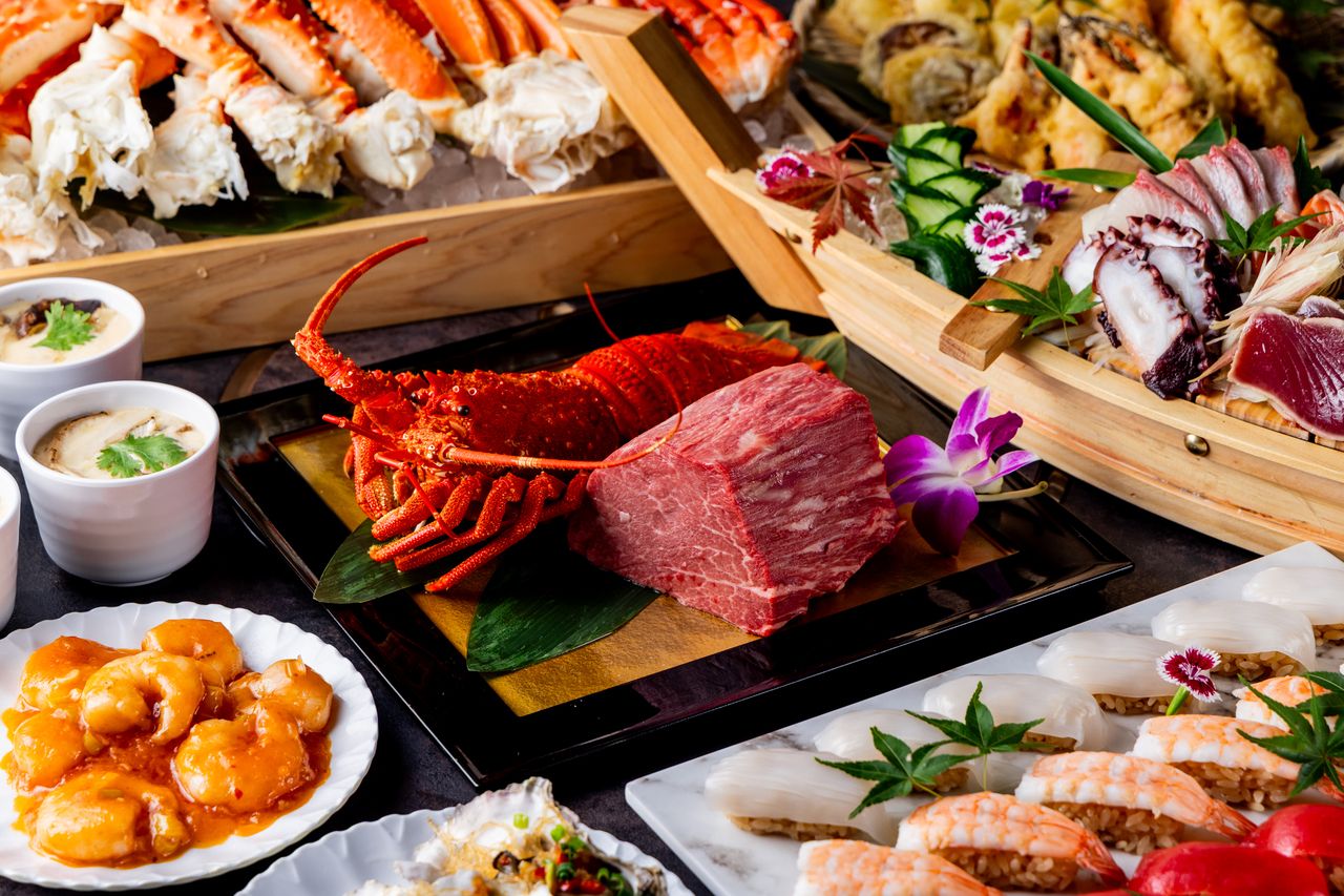 Tabletop Seared Premium — 120 minutes: Includes Kuroge Wagyu and uni-topped Ise-ebi! Over 150 varieties of yakiniku plus Japanese, Western & Chinese buffet + all-you-can-drink