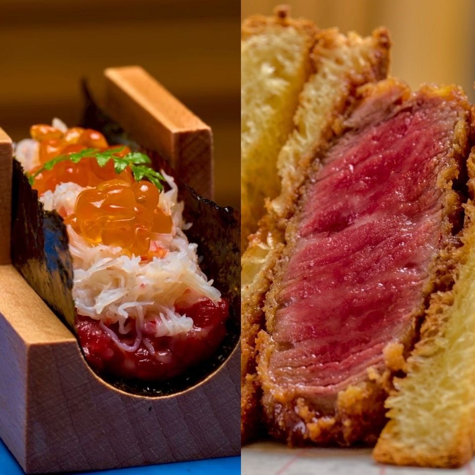 From October 1st - Celebrating the Shinjuku Ushimitsu Opening Commemorative Course: This is a course to celebrate the opening of the new Shinjuku Ushimitsu store. We offer the Wagyu Beef Crab Salmon Roe Yukhoe Dog! You can also enjoy the Selected Fillet Brioche Cutlet Sandwich with Homemade Sauce and seven other carefully selected grilled dishes.