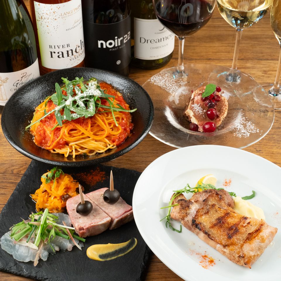 [Birthday/Anniversary] Casual dinner course with toast drink/4 dishes including appetizer, pasta, main dish and dessert