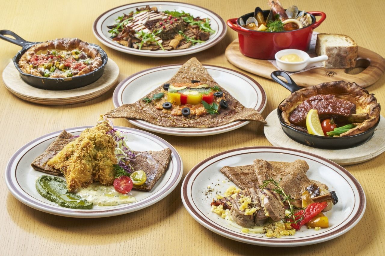 Choose from 7 seasonal main dishes, including our signature galettes ~ Salads, appetizers, soups, soft drinks and desserts are served buffet style ~