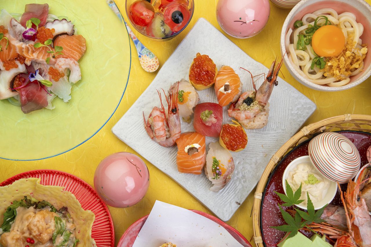 【お食事コース】七色てまりうた激選！　名物てまり寿司肉＆海鮮　両方味わえる大人気コース