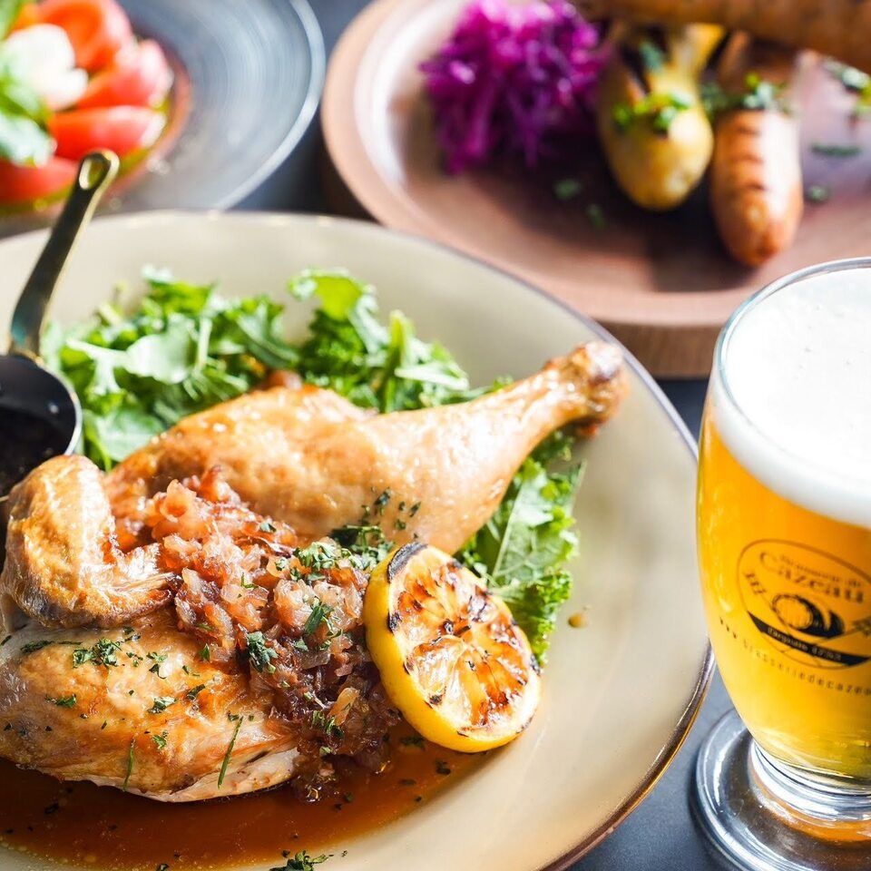 【週末15時までの限定】前菜からメインまで！お得に楽しむランチタイムコース【人気の「RIO Brewingのビール」含む3種２時間飲み放題付き】