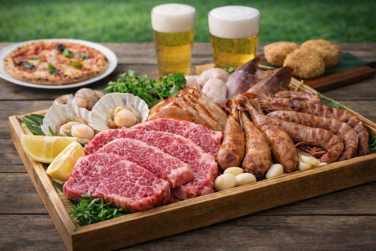 [Weekdays only] A5 rank Miyazaki beef and luxurious seafood premium BBQ plan "Premium" with all-you-can-drink for 90 minutes