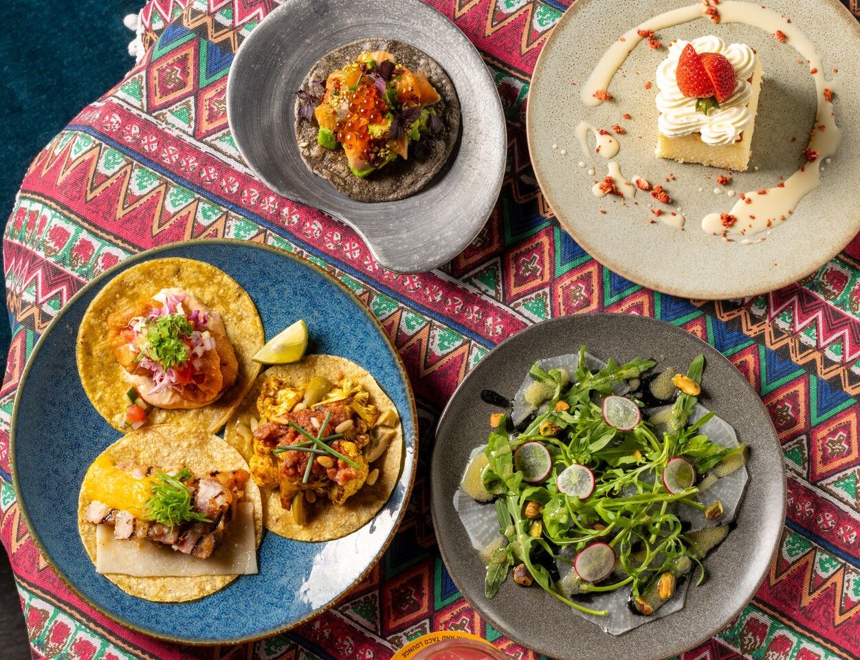 【Festive Lunch Course】 4 plated courses (6 items total) — from appetizers and tacos to dessert