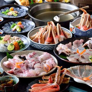 The ultimate VIP full course: a luxurious crab and pufferfish meal (10 dishes including sashimi, grilled, hotpot, and fried chicken, 13,800 yen per person) (tax included)