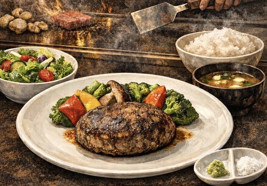 Hamburger steak and grilled vegetables lunch