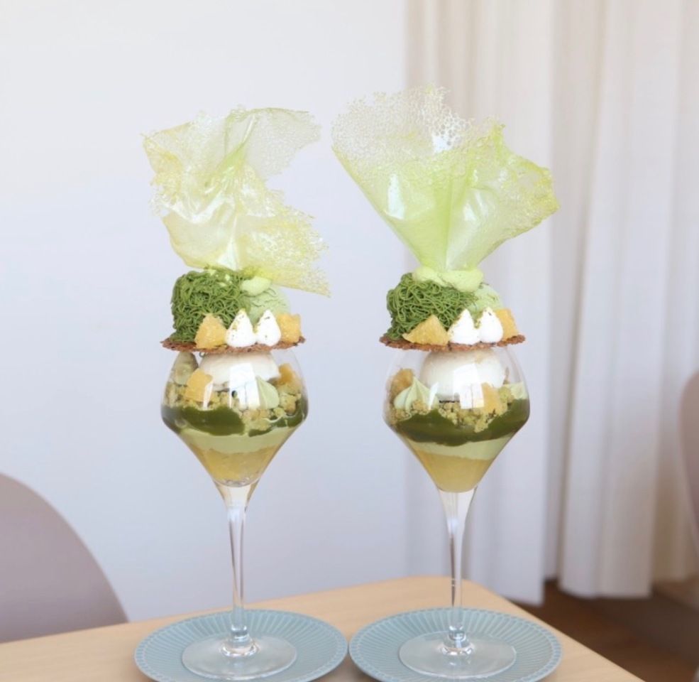 Matcha and sweet summer orange parfait