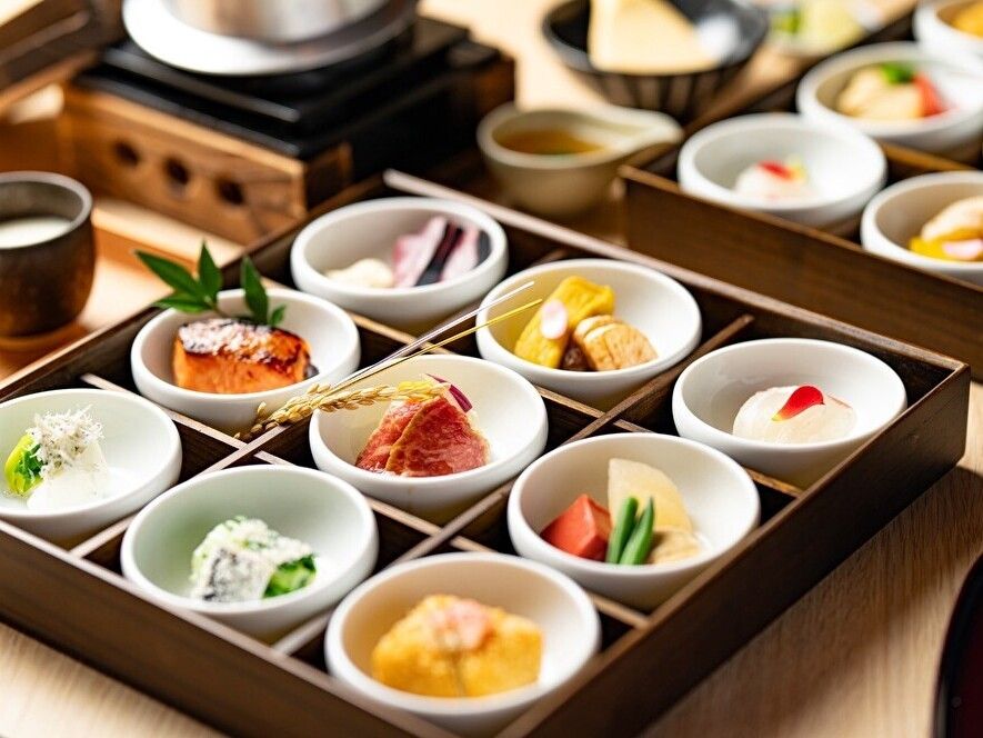Weekends and holidays / 13 types in total [Lunch set with 9 types of Soraniwa Gozen and rice cooked in a pot with yuba (tofu skin)]