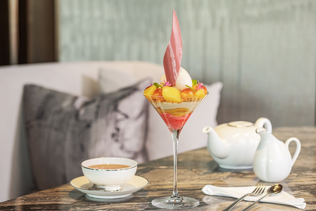Peach parfait and TWG tea set