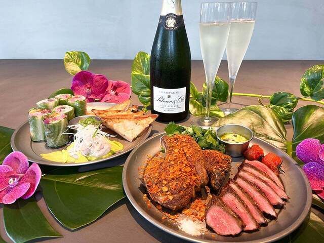 平日・【シャンパーニュ・フリーフロー】前菜、和牛など全5品＋世界一獲得のシャンパーニュ“パルメ・ブリュット・レゼルヴ”（※8名様以上でテラス席貸し切りOK）