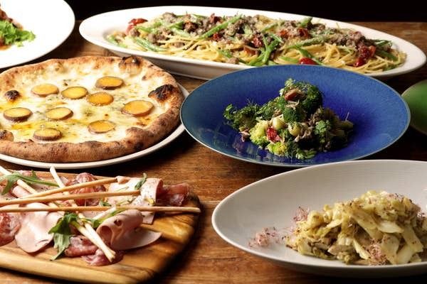 PLAN A [Dinner only] A casual plan at Blue Napoli, featuring appetizers, pizza, pasta and desserts