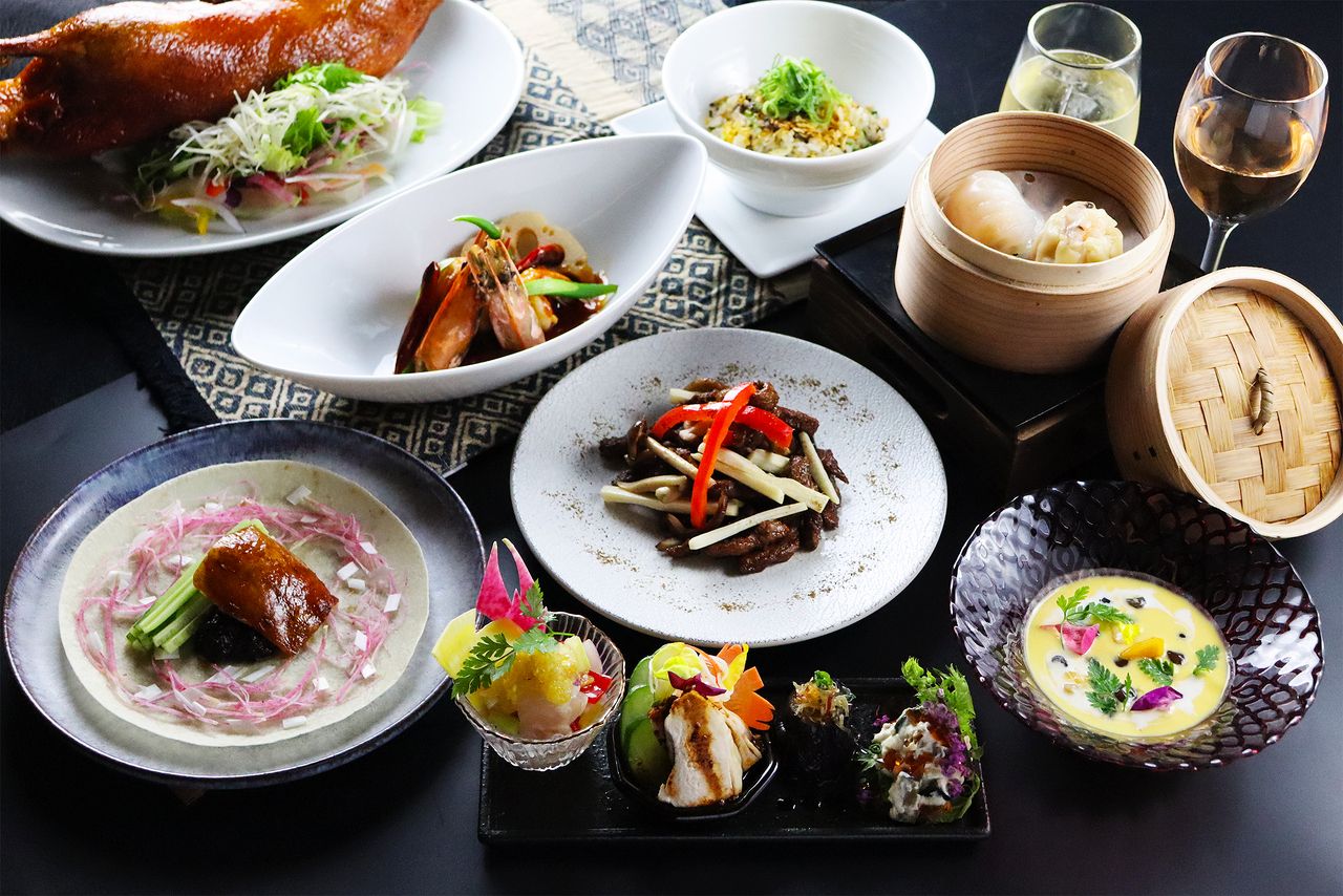 Peking duck and giant shrimp course