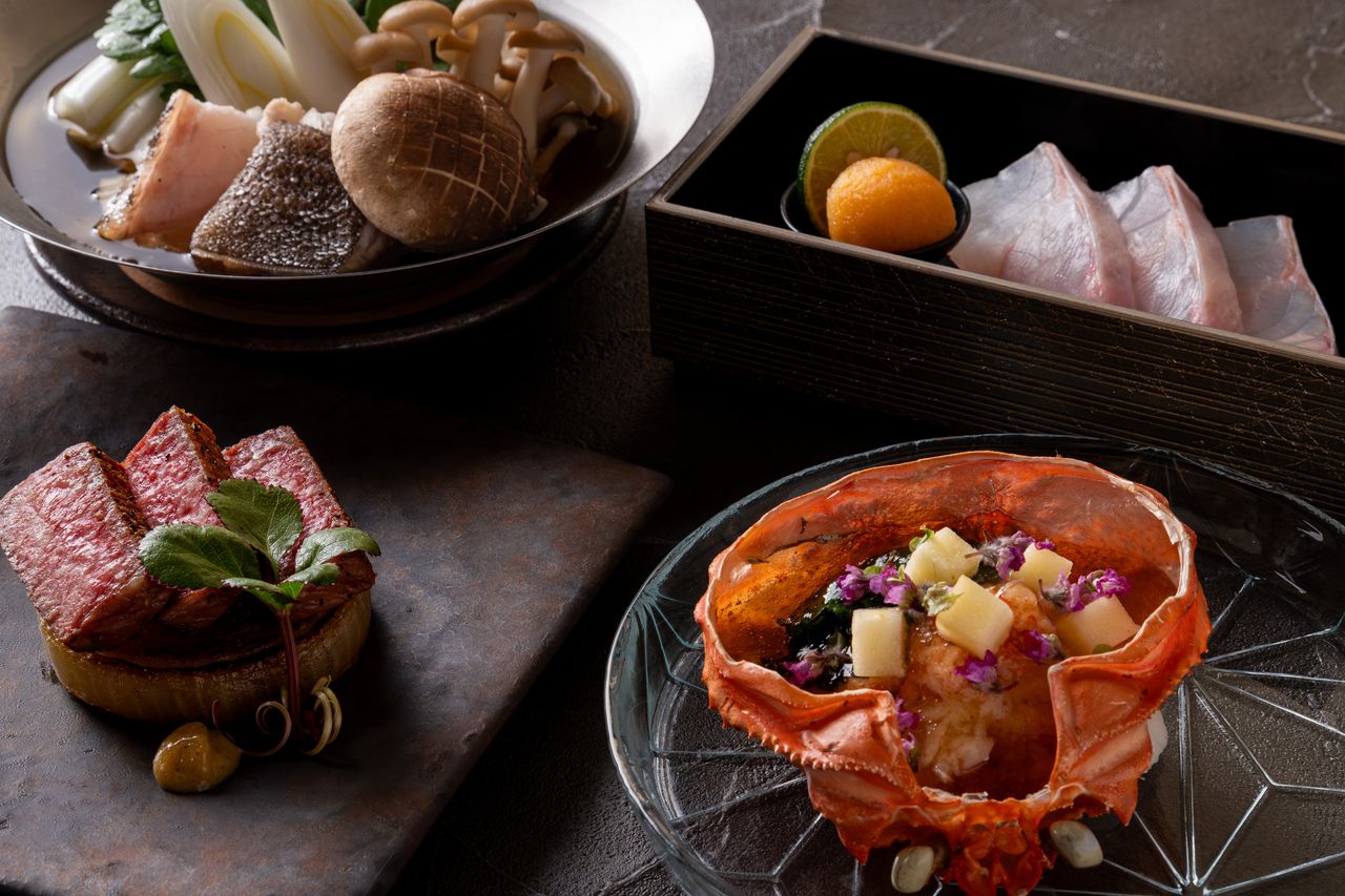 【数量限定】冬の「贅沢三昧」特別会席 全7品　～天然クエ鍋　黒毛和牛ステーキ　蟹酢甲羅盛り～ 