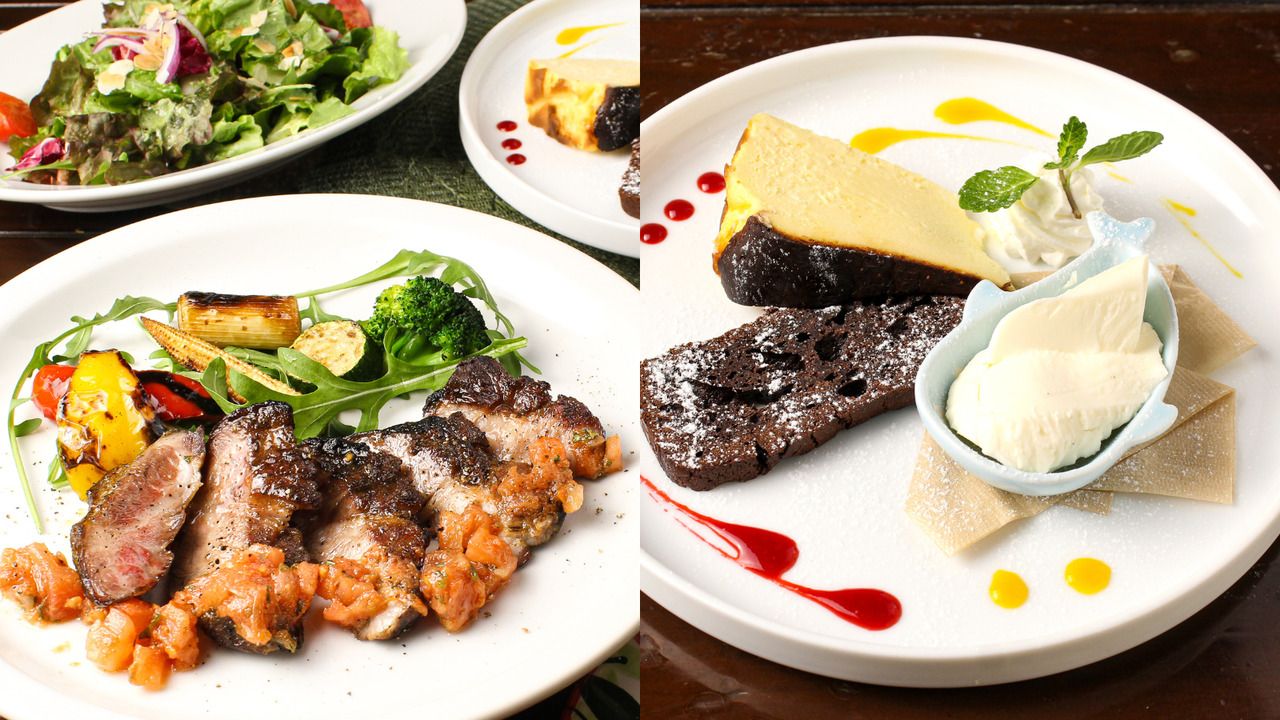 【ランチ｜デザート＆メインセット(3品)】デザートは3種盛り合わせ！パエリャ・炭火焼など全6種から選べるカジュアルランチ