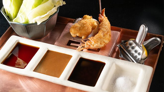 カウンター席限定 特選串揚げ15本 7000円セット（活えび、和牛、地蛤、季節の肉魚菜串）