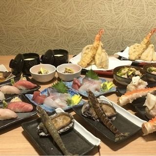 [2-hour all-you-can-drink] A super luxurious 8,000 yen course including sashimi, tempura platter, abalone and kuruma prawns served live, and king crab!