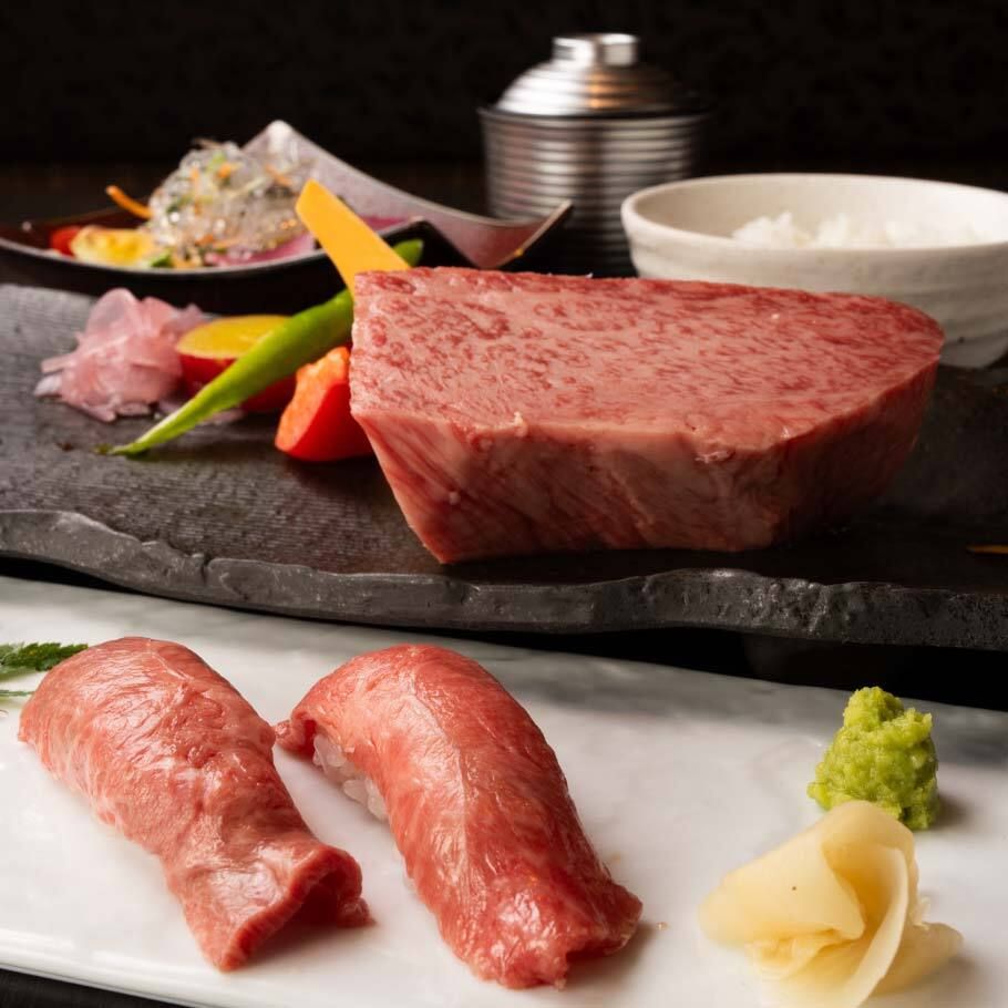 [Reservation Only] "Kobe Beef Manpuku Course" — Featuring 2 Types of Seared Kobe Beef Sushi and a Main of Kobe Beef Premium Lean Cut Steak 150g — 7 Dishes