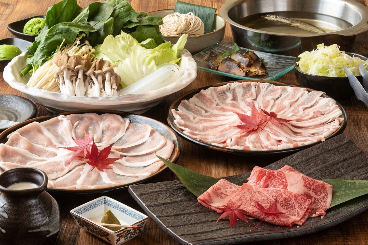 先斗町コース【お食事のみ】しゃぶしゃぶ：豚バラ＆豚ロース＆和牛