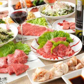 【プレミアムコース　税込5500円】上タン、カルビ、ロース、ハラミ、熟成和牛特選部位4種盛り他（全13品）