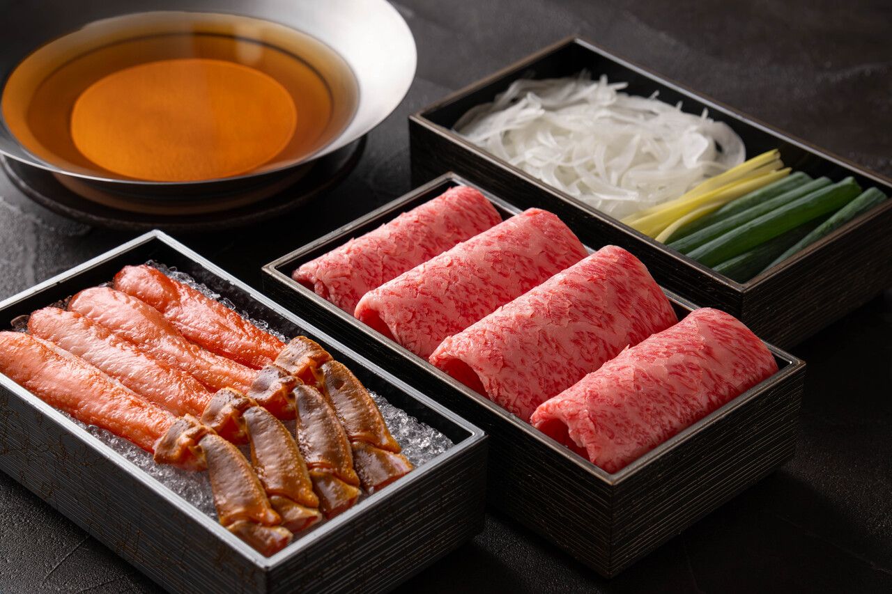 【忘新年会特別1月31日までの期間限定】ズワイガニと黒毛和牛の出汁しゃぶ会席 全7品 