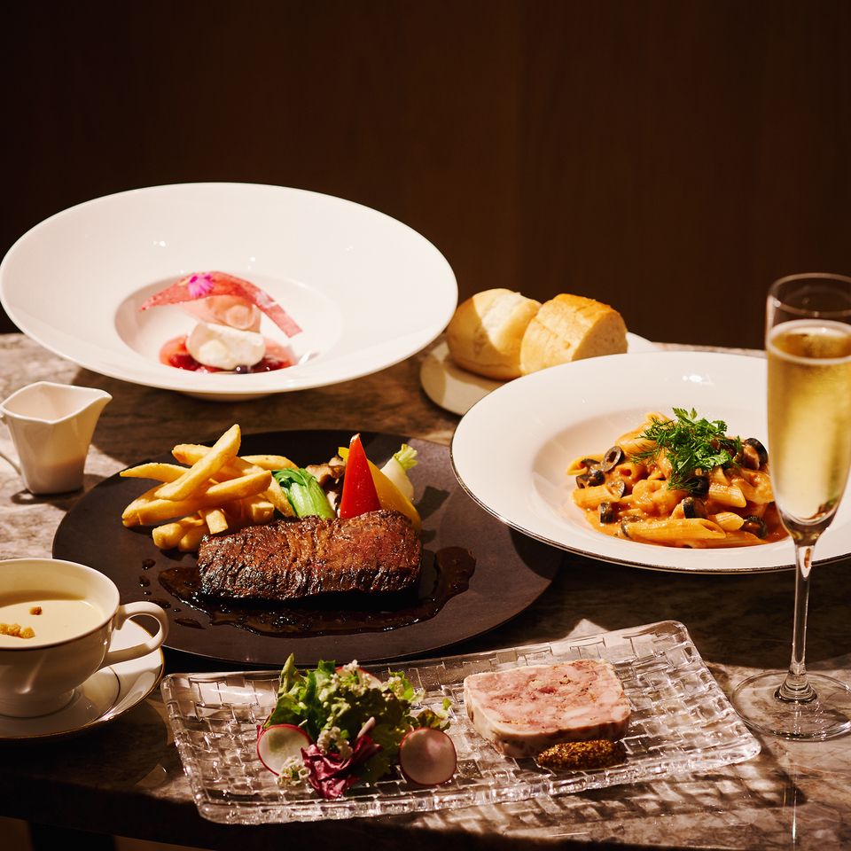 【プリフィックス×プレミアム】選べる前菜、パスタ、メイン、デザート　乾杯シャンパン付き