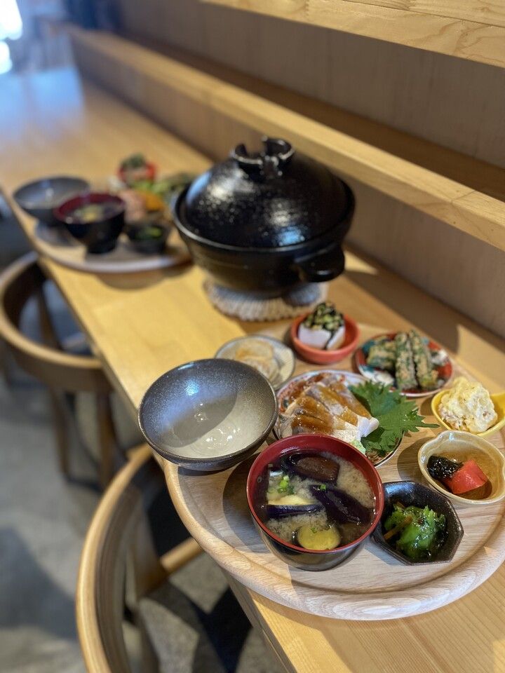 화려한 화분과 실버 샤리 점심