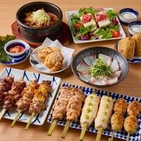 【百鳥の贅沢コース・2時間飲み放題付き】6,500円(税込)　炭焼き5串の盛合せをメインにいいとこどりしてます【全11品】