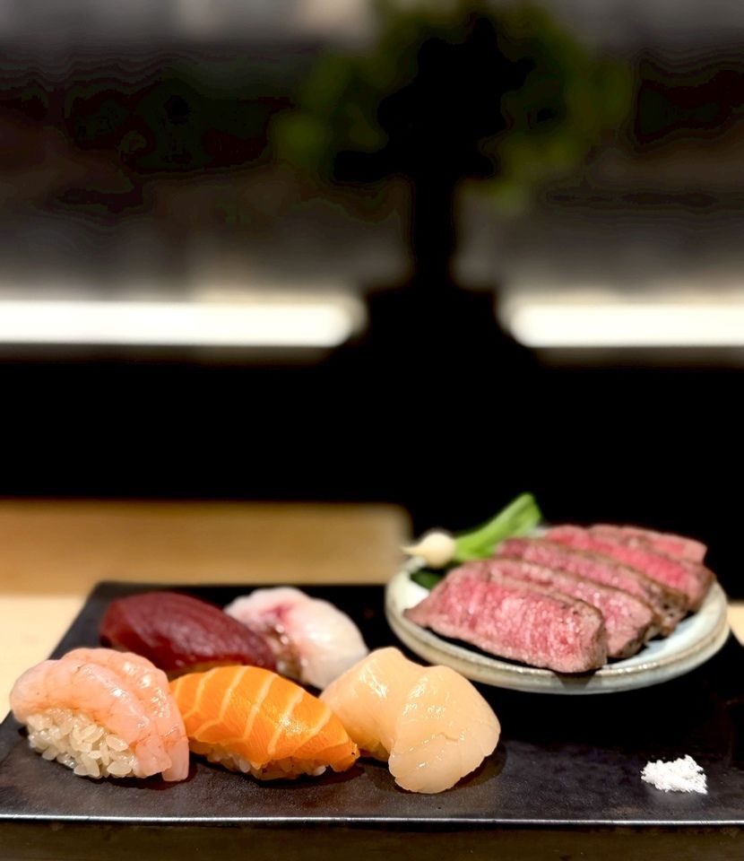 Set de sushi y filete de wagyu